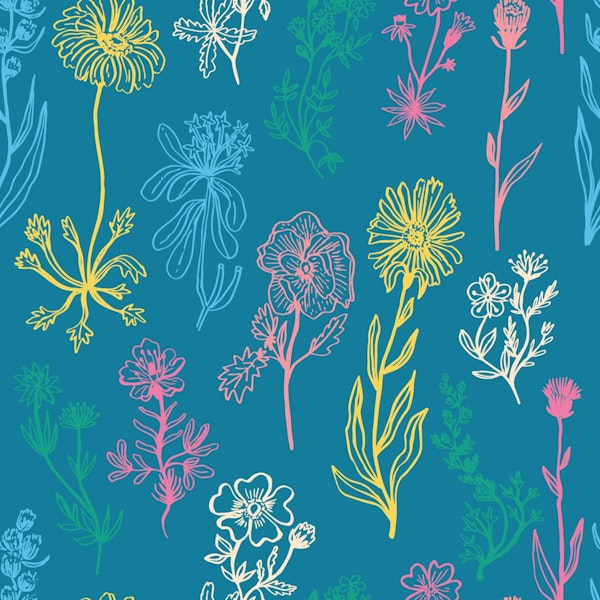 Botanical Alp Wildflowers blue background - M