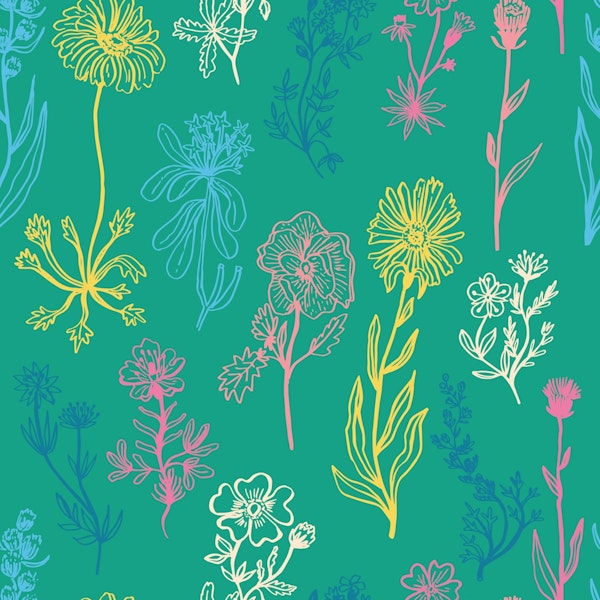 Botanical Alp Wildflowers green background-M
