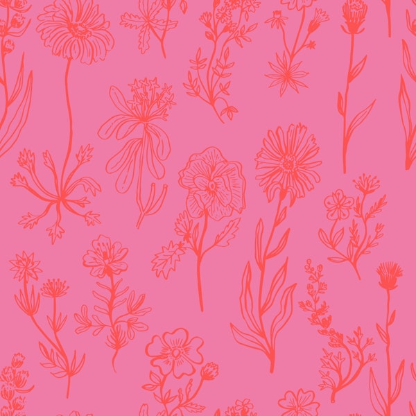 Botanical Alp Wildflowers pink background - M