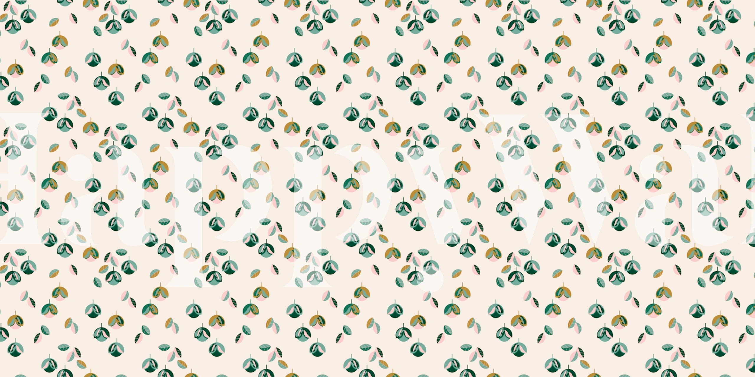 Botanical leafy drop pattern in green and yellow on cream wallpaper