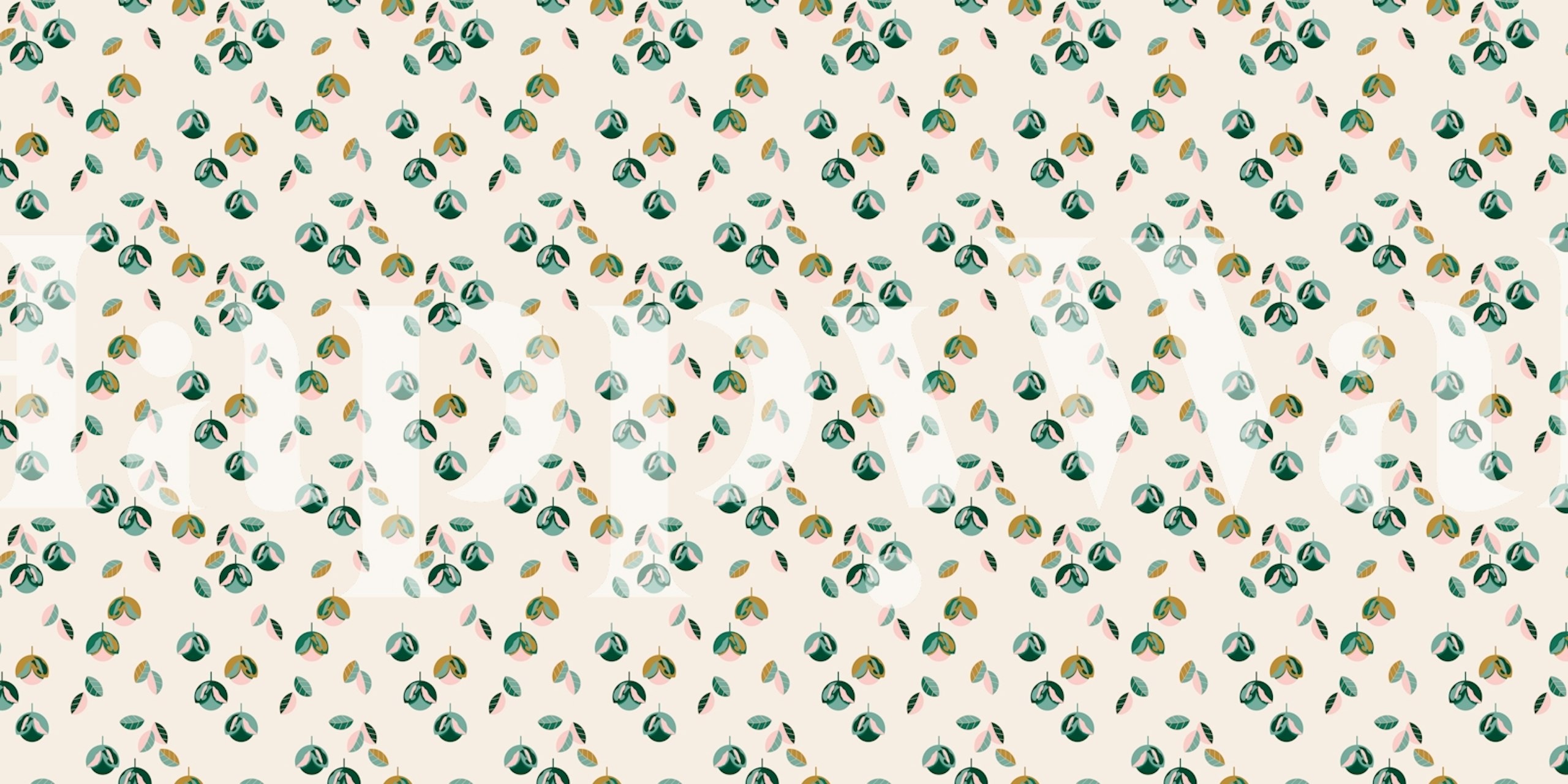 Botanical leafy drop pattern in green and yellow on cream wallpaper