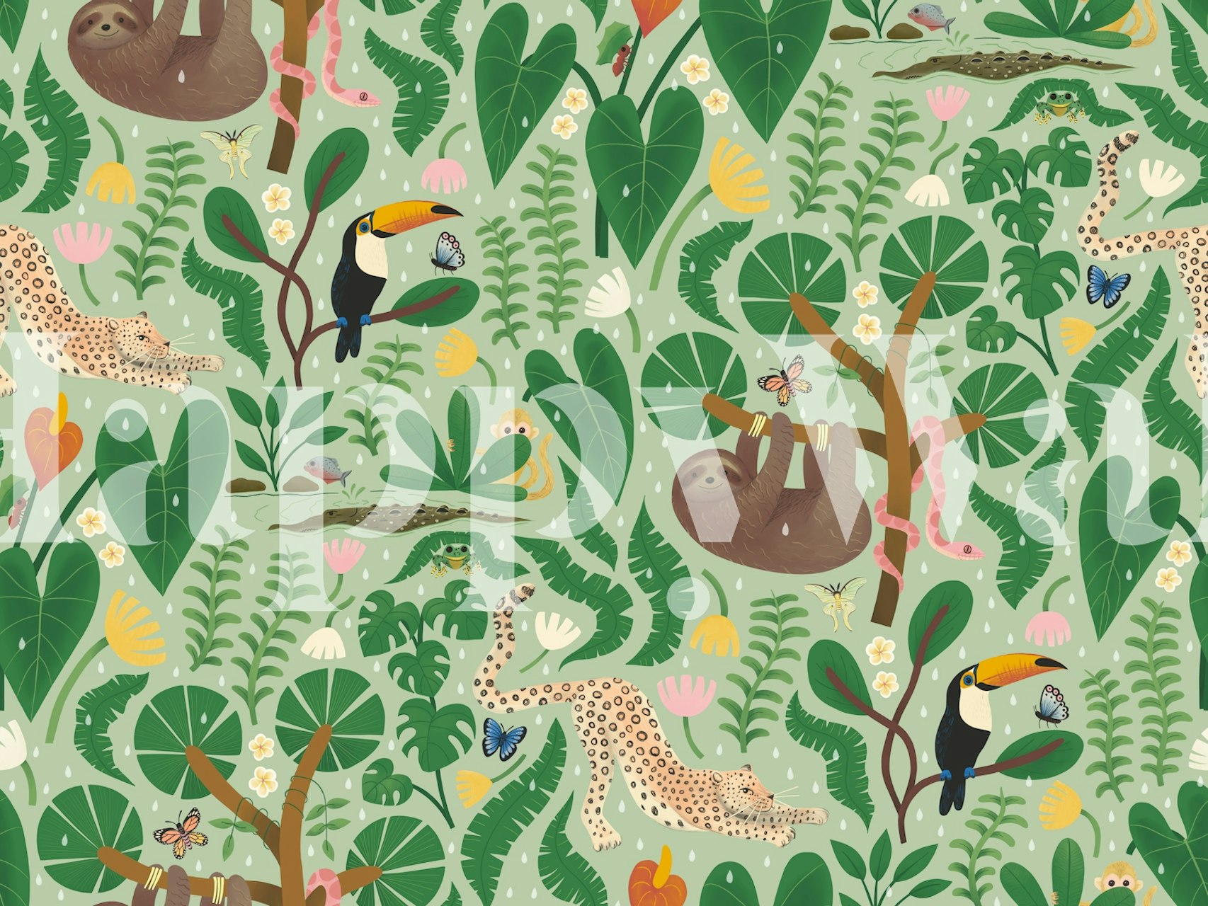 Tropical Wildlife Safari Tapete in einem Raum