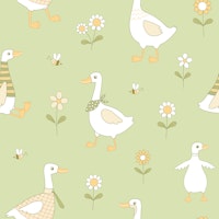 Geese chasing bees green behang