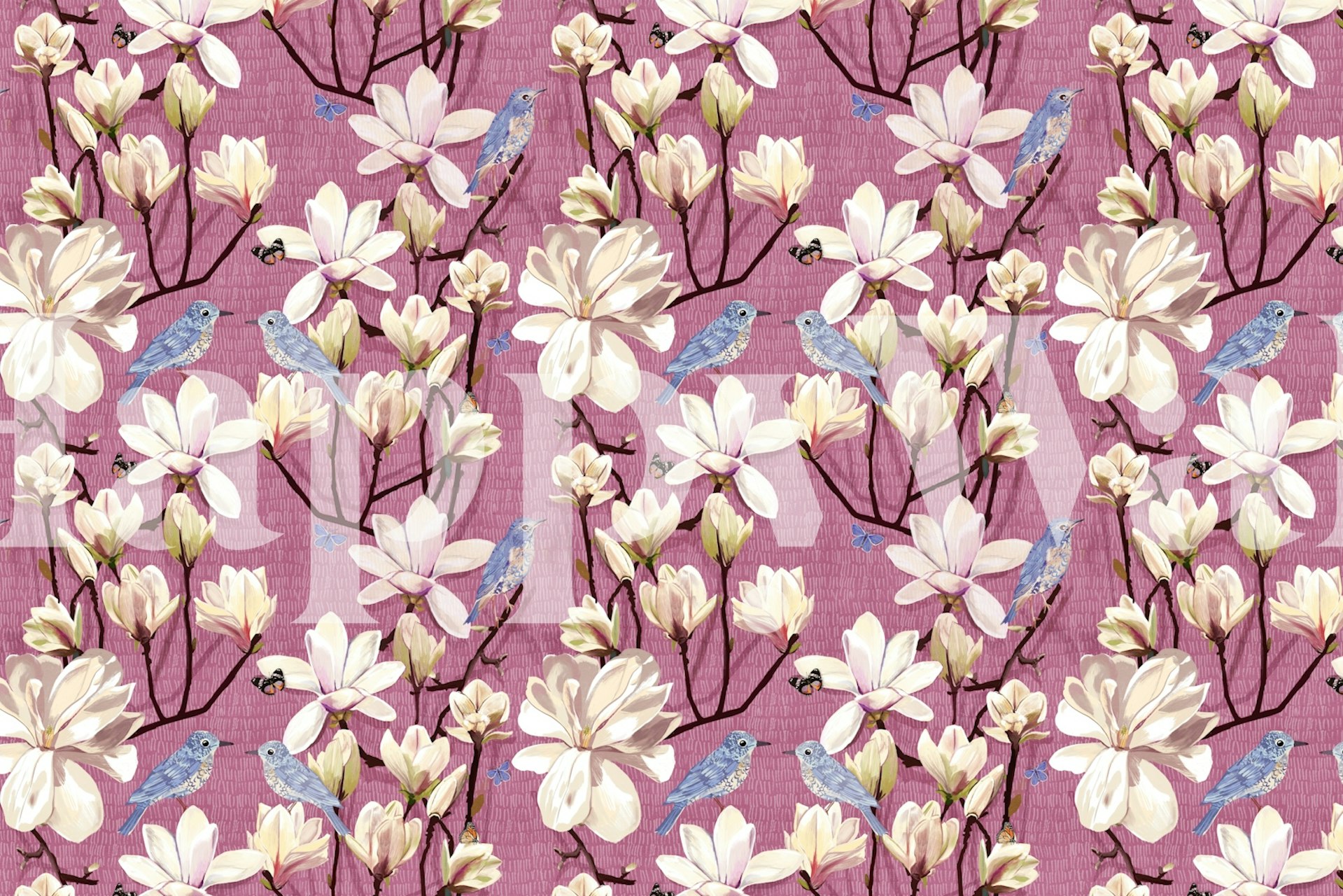 Carta da parati Blue Birds con Magnolias in una stanza