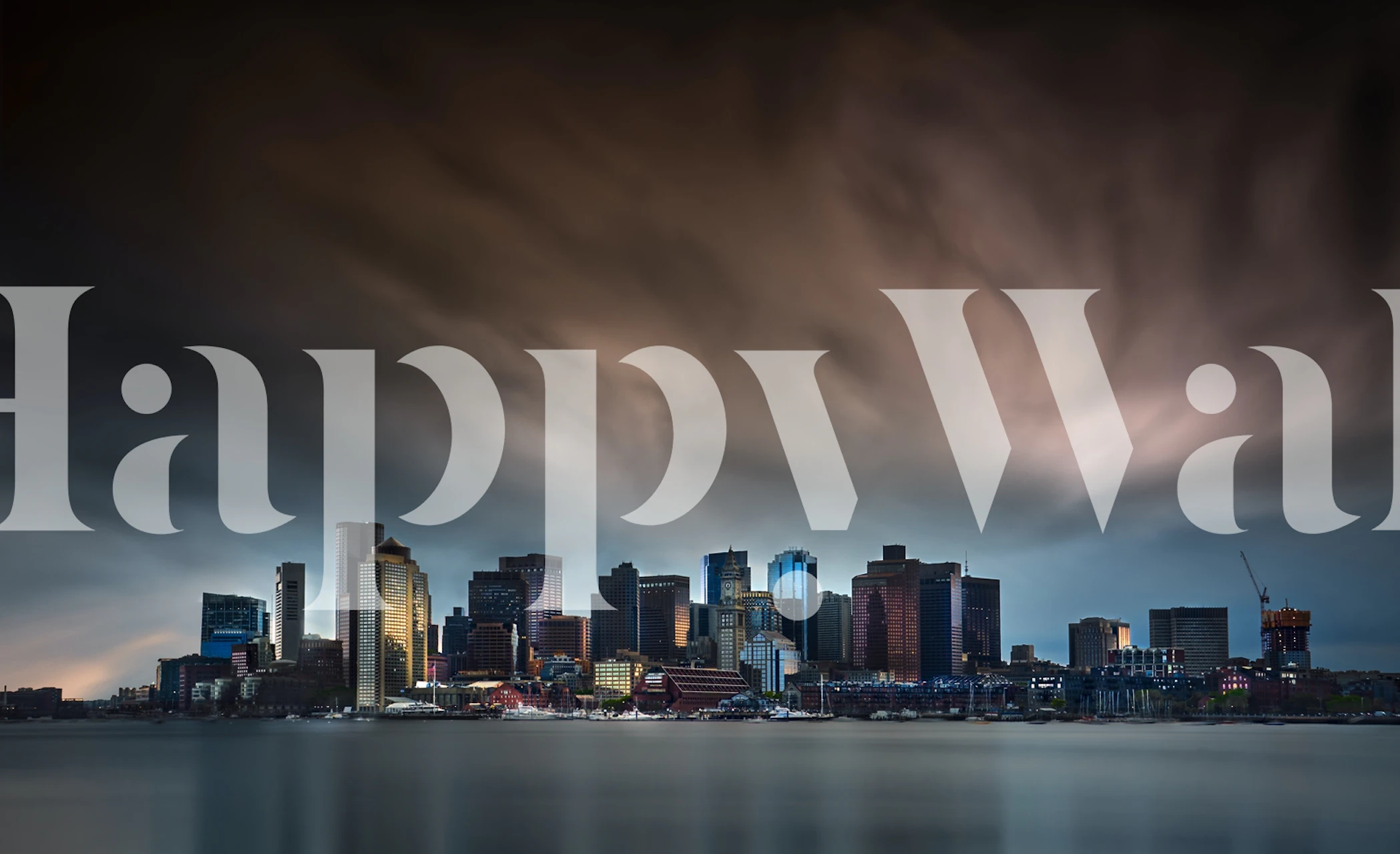 Boston skyline wall mural with dramatic clouds