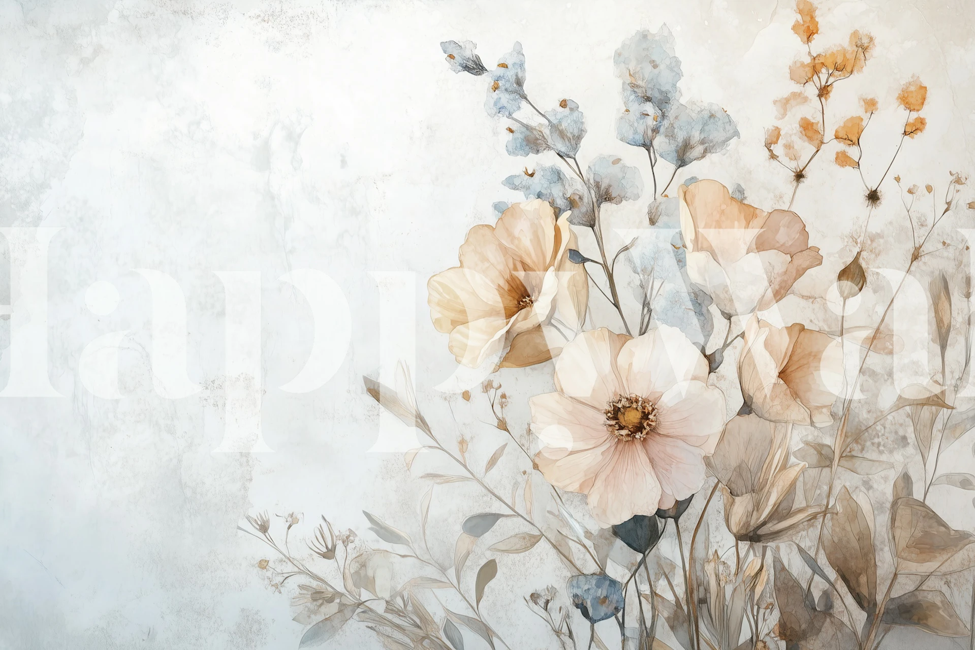 Delicate beige floral patterns on a light background wallpaper