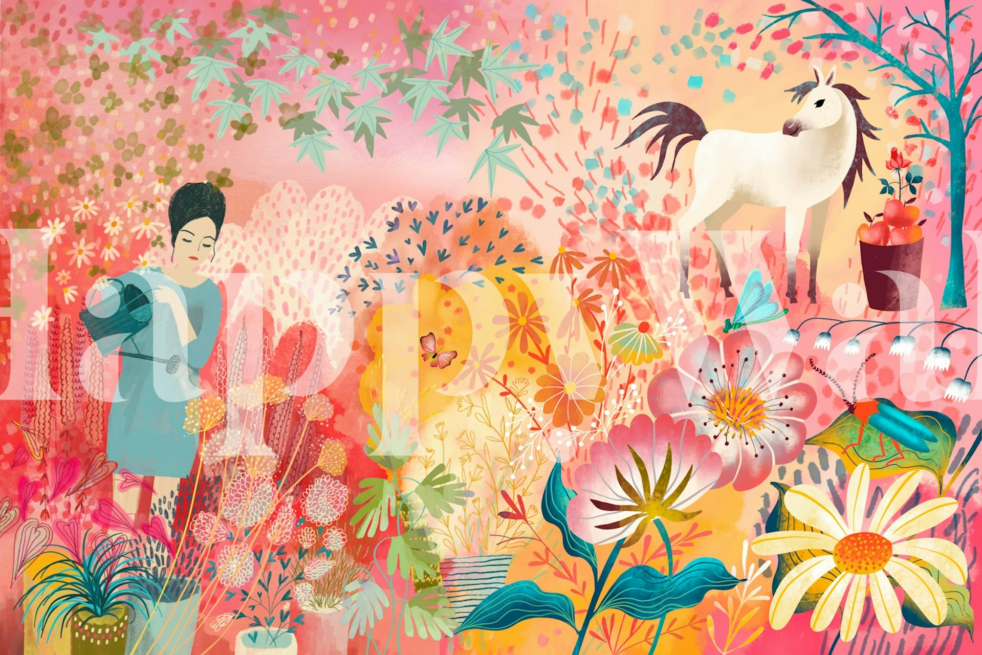 Vibrant wallpaper showcasing a dreamy garden scene