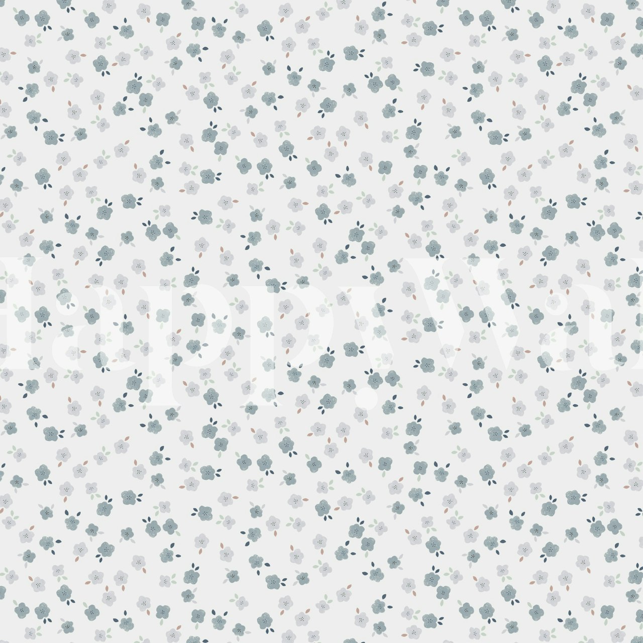 Ditsy floral pattern in blue and white wallpaper