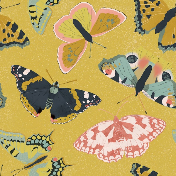 Butterflies Garden Yellow Background