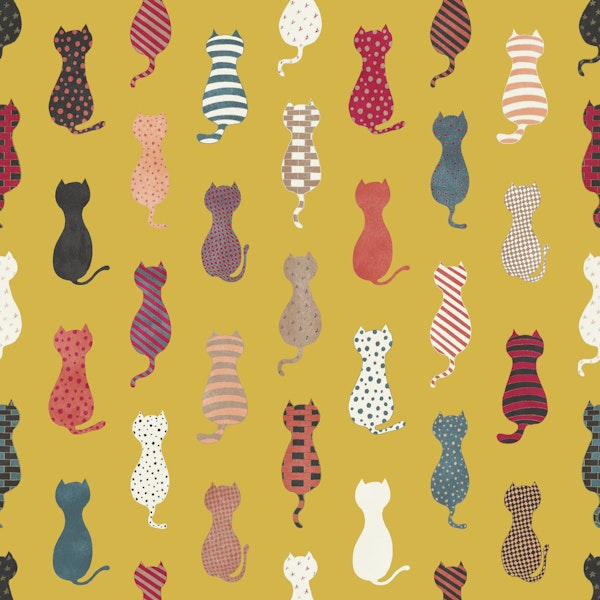 Cat Silhouettes Yellow Background