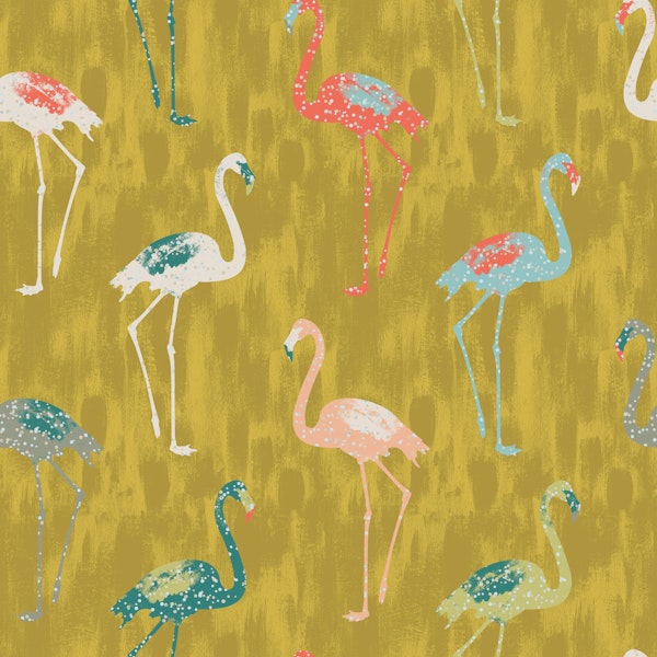 Flamingo Dance Yellow Background
