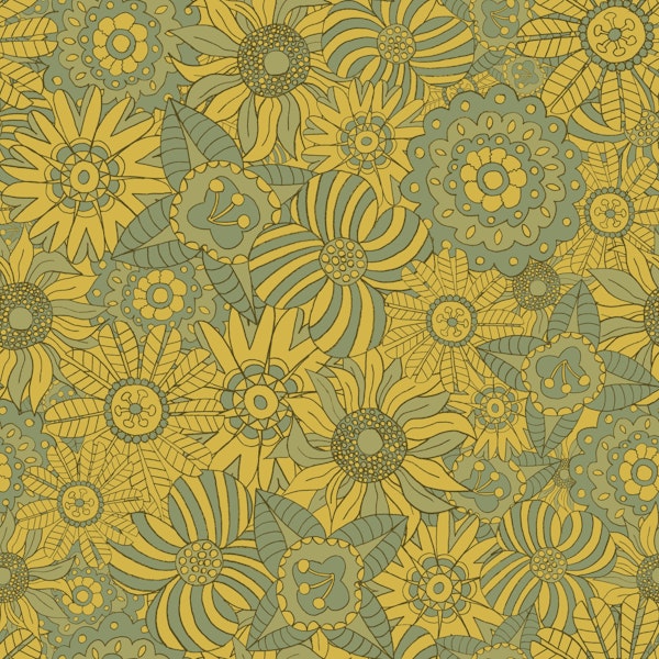 Maximalist Retro Flowers Yellow Background