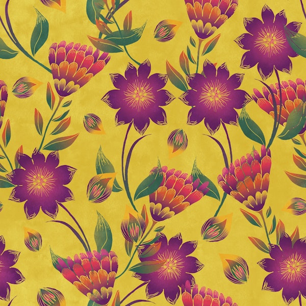 Vibrant Floral Blossom Pattern Yellow