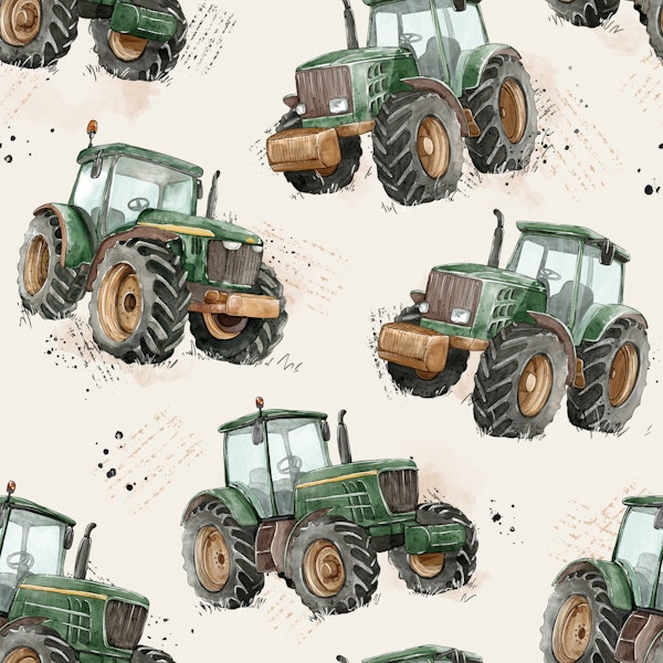 Watercolor Tractors - cream