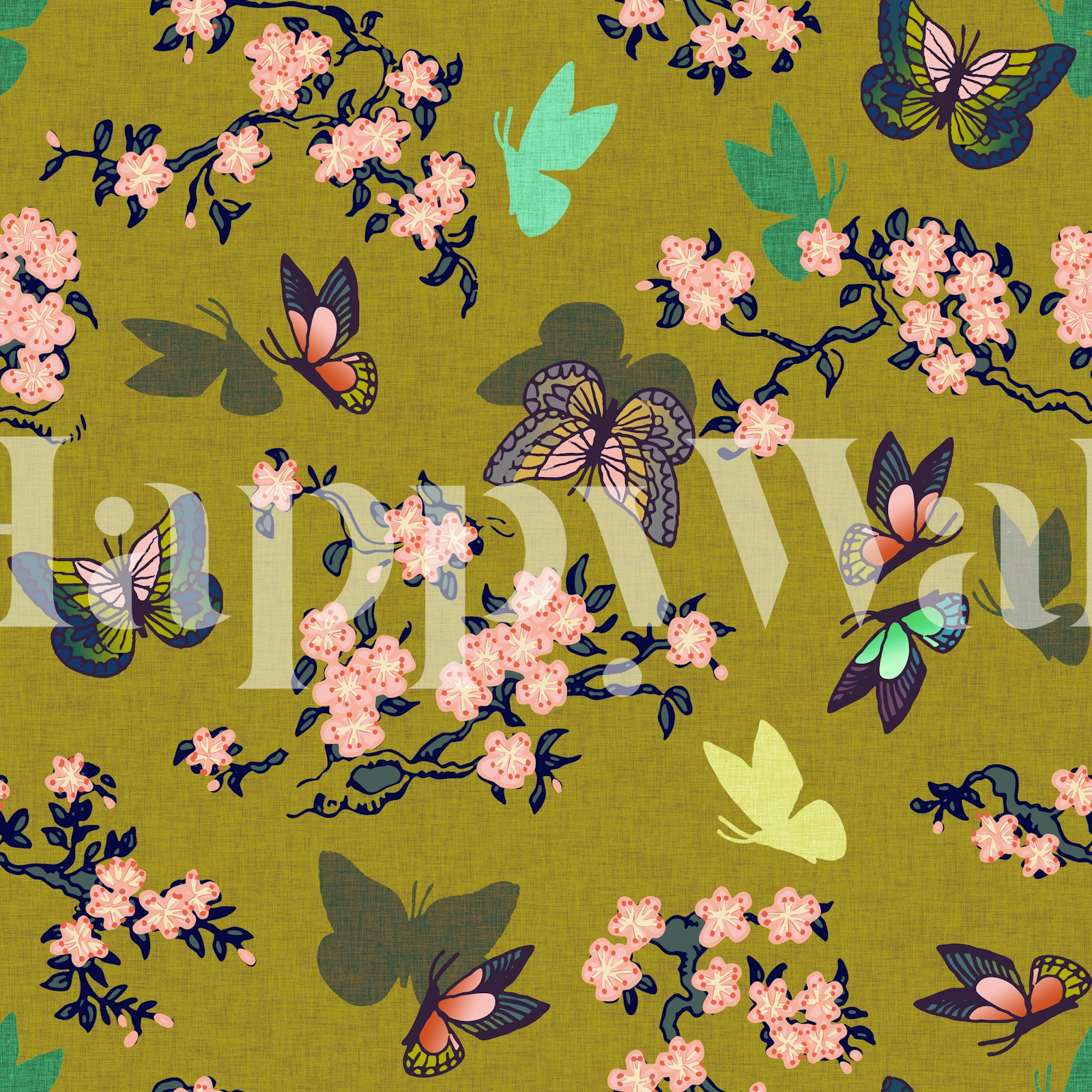Floral Butterfly Green Wallpaper