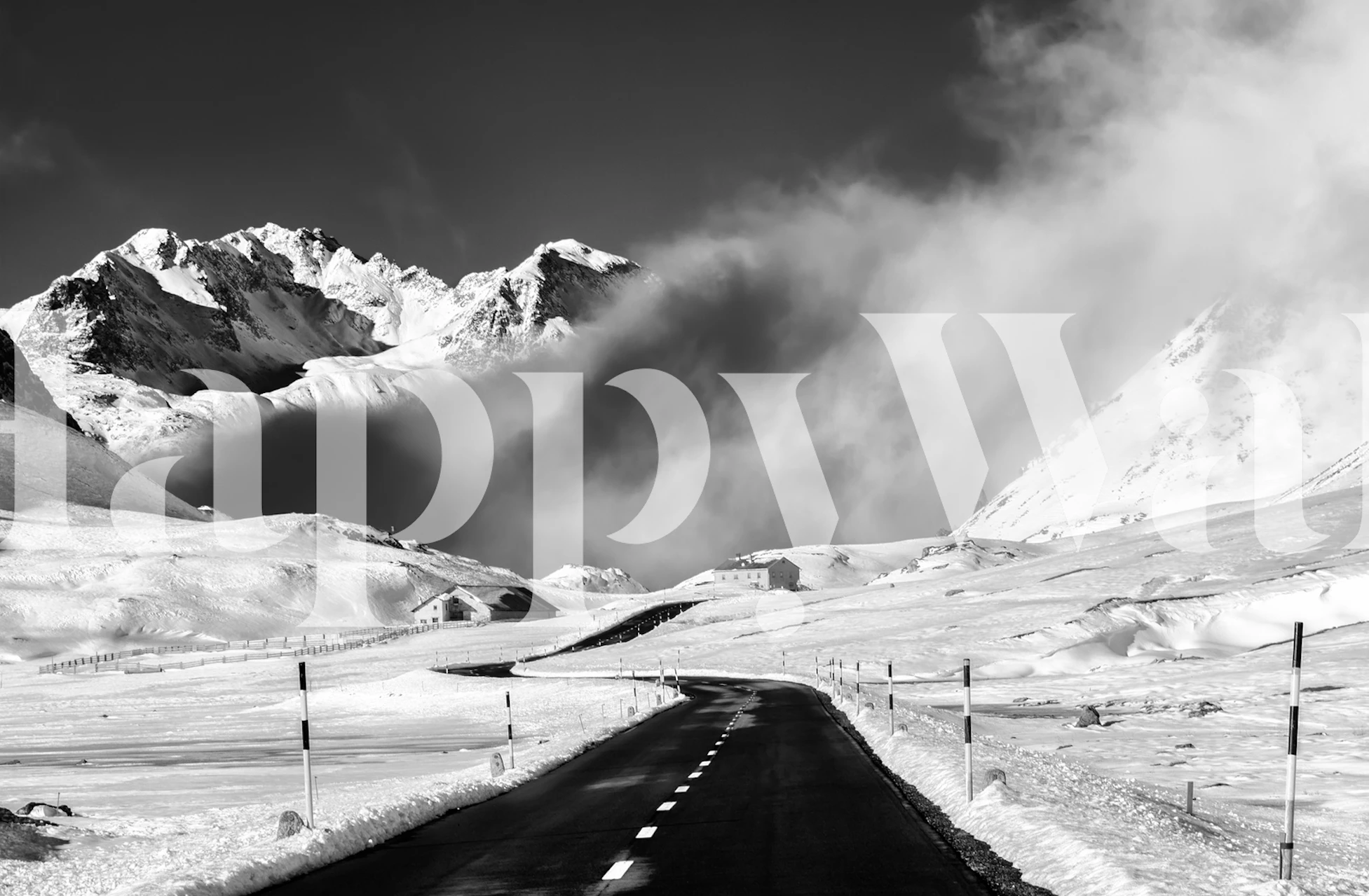 Black and white mountain landscape with road wallpaper