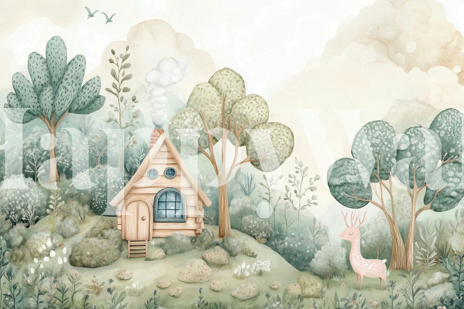 Dreamy Forest Cabin tapet i et rom