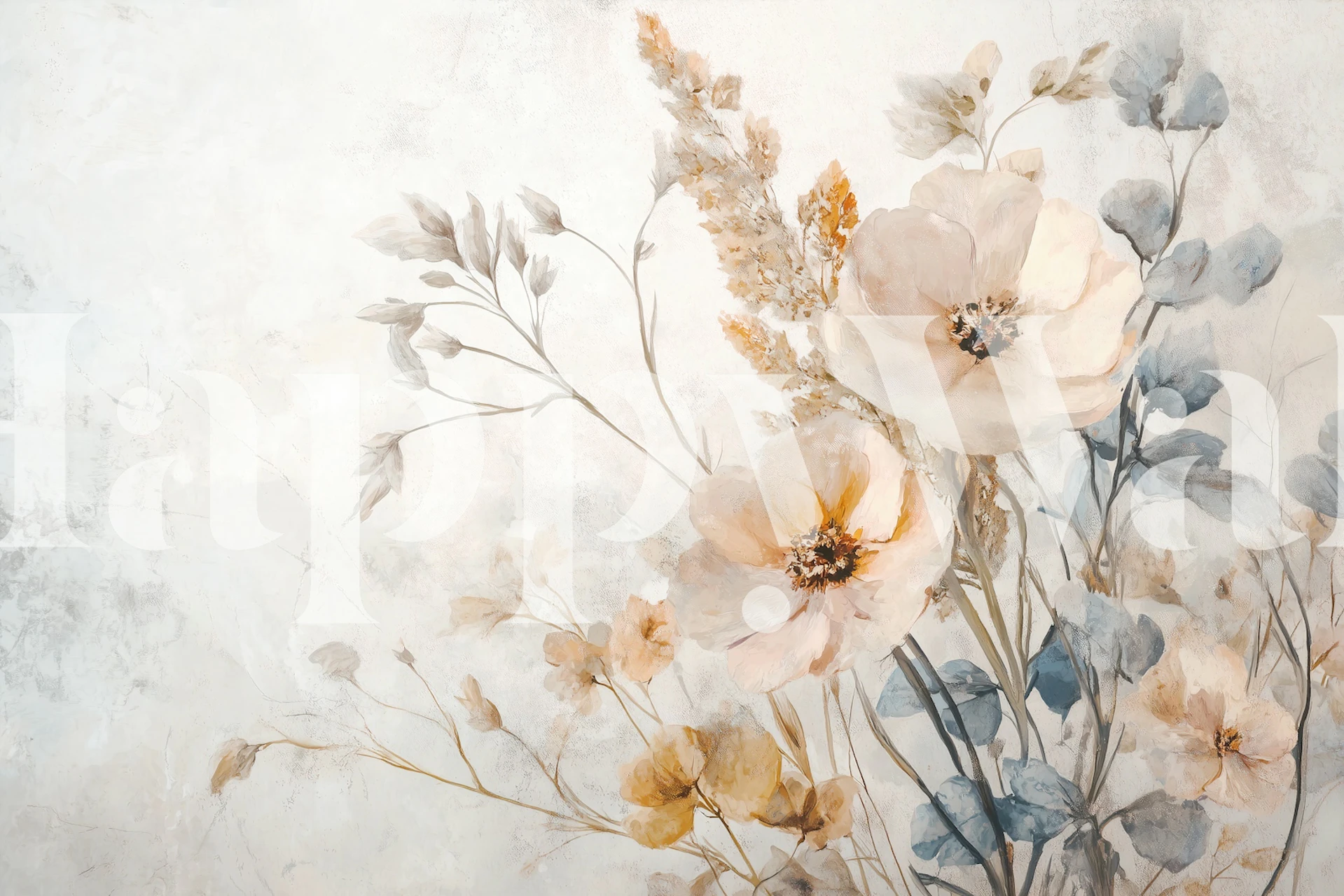 Watercolor floral design with soft beige and blue colors wallpaper