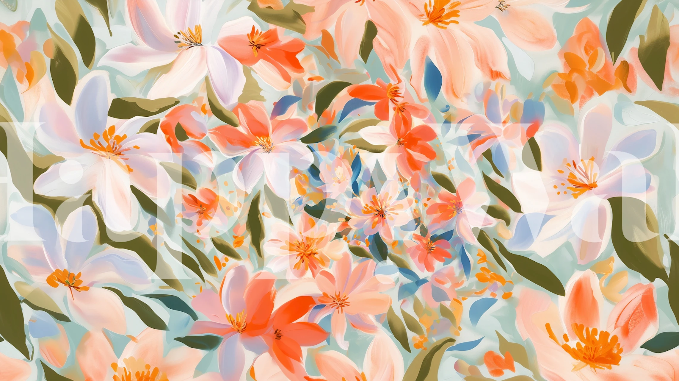 Springtime Flower Burst wallpaper design in a room