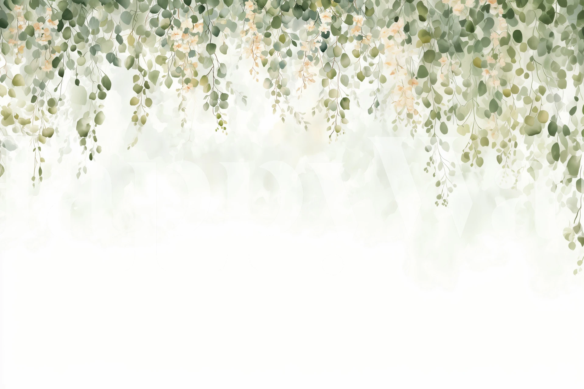 Feuillage doucement tombant sur fond blanc, papier peint botanique