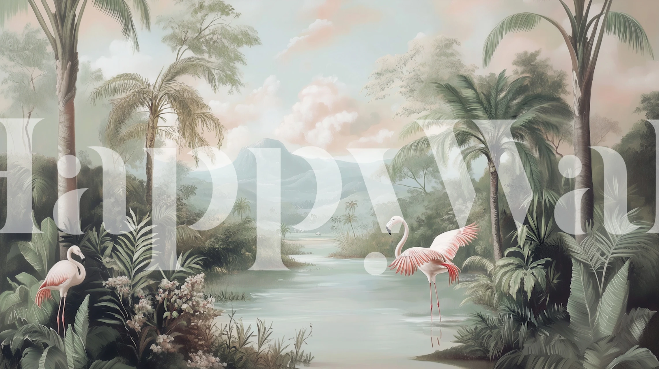 Tropical Flamingo Paradise wallpaper in a room