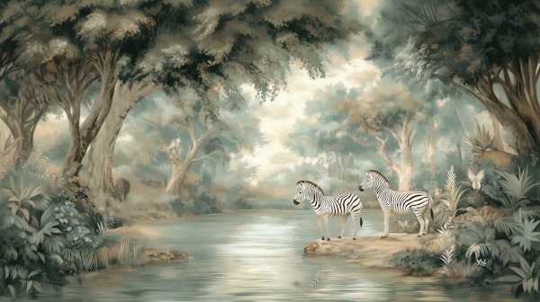 Zebras in Dreamy Forest
