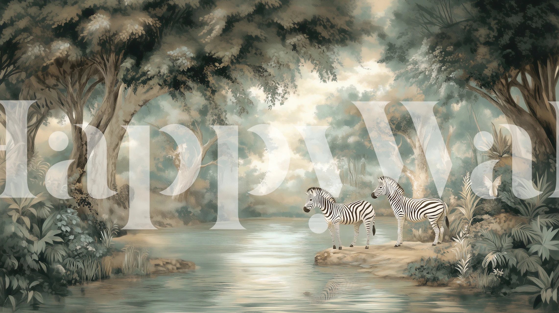 Zebras in a dreamy forest setting