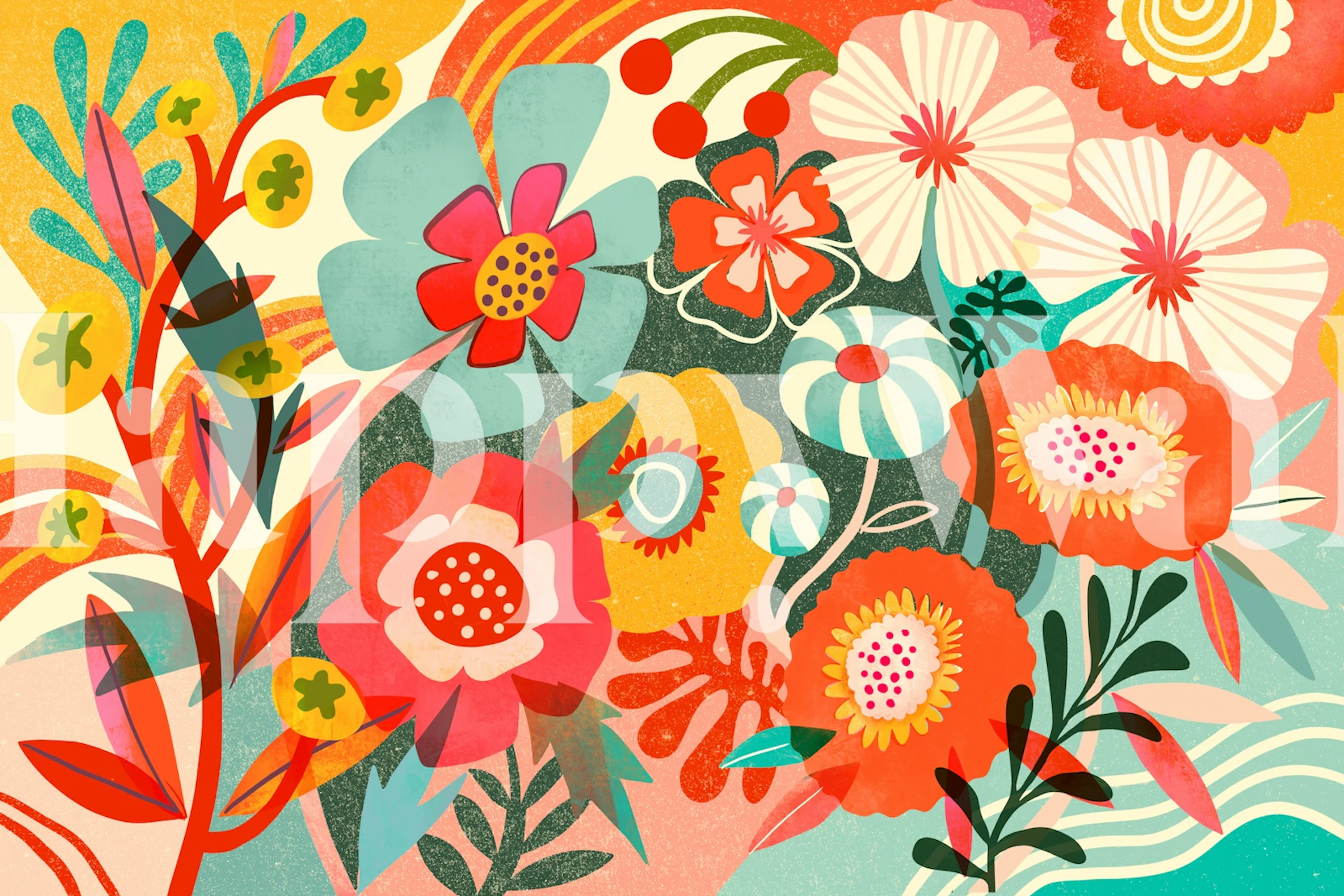 Colorful floral wallpaper i ett rum