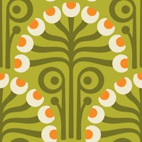 Vintage Botanical Retro Scallop Green - S tapeta