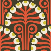 Vintage Botanical Retro Scallop Red - S papel de parede