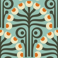 Vintage Botanical Retro Scallop Turquoise - S tapeta