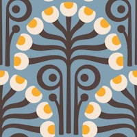 Vintage Botanical Retro Scallop Blue - S tapeta