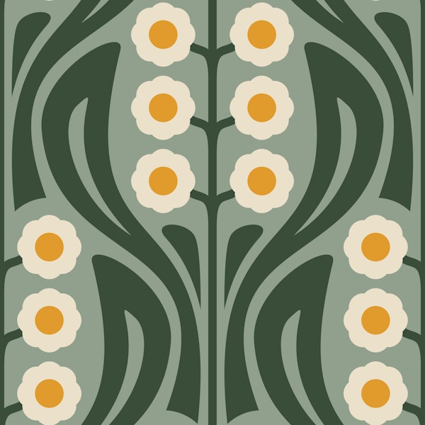 Vintage Retro Daisy Harmony Green - S