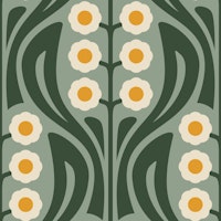 Vintage Retro Daisy Harmony Green - L papiers peint