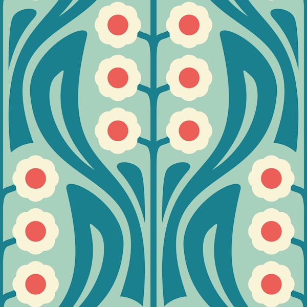 Vintage Retro Daisy Harmony Turquoise - L