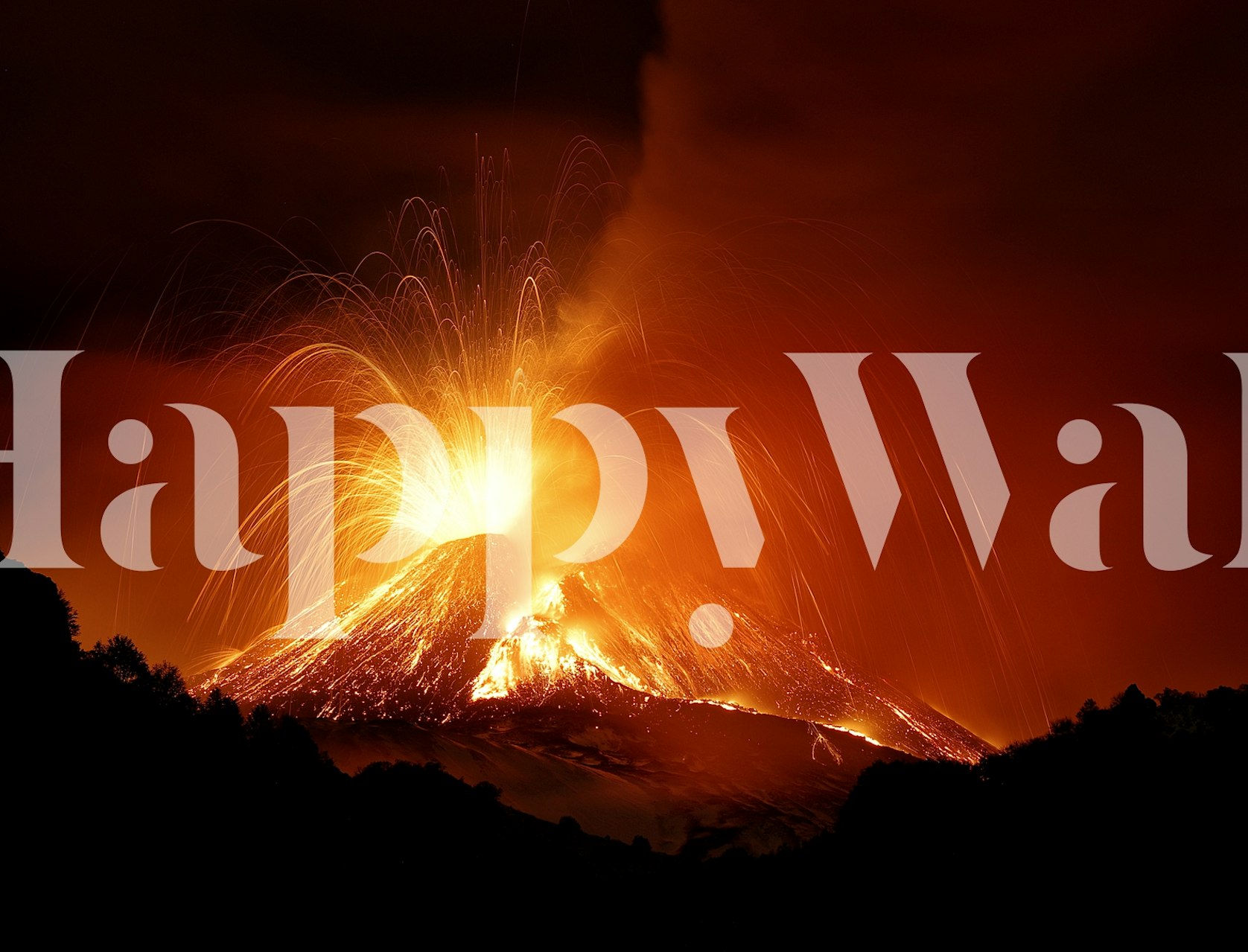 Volcano eruption with fiery orange lava and sparks wall mural
