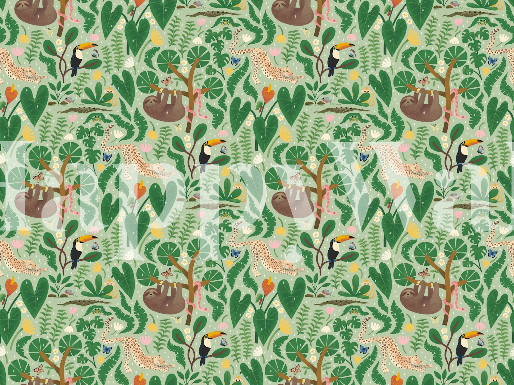 Tropical Wildlife Safari tapetdesign i et rom