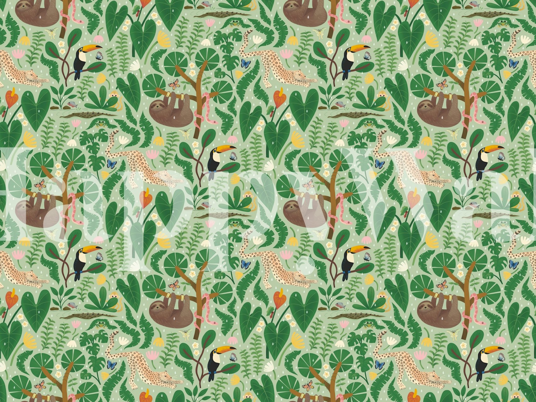 Tropical Wildlife Safari wallpaper design in a room