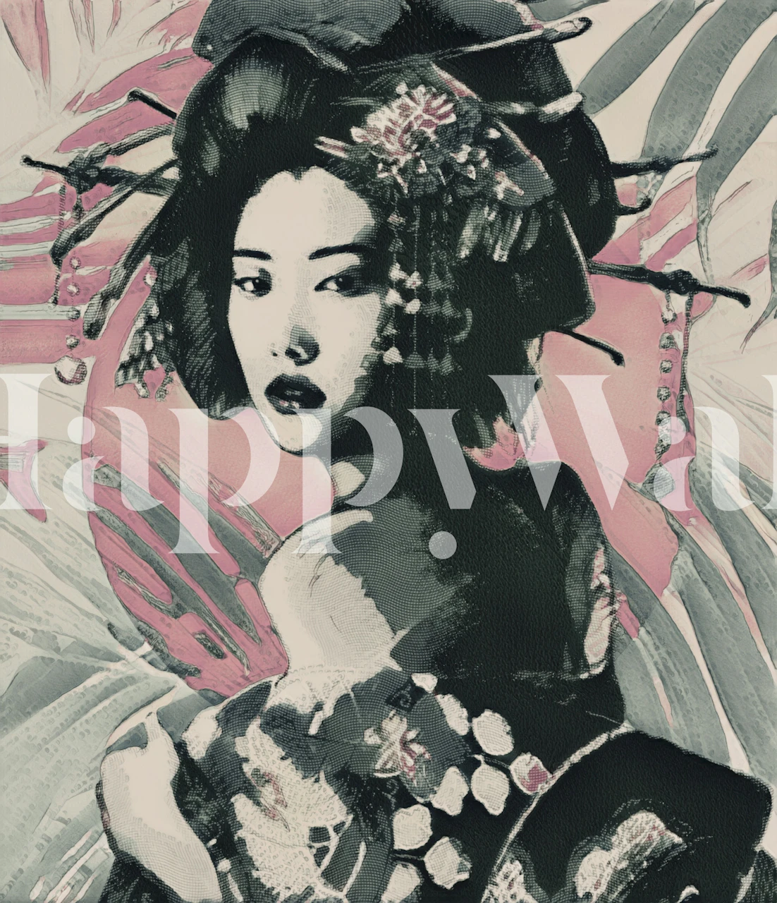 Black and pink Japanese Geisha portrait wallpaper