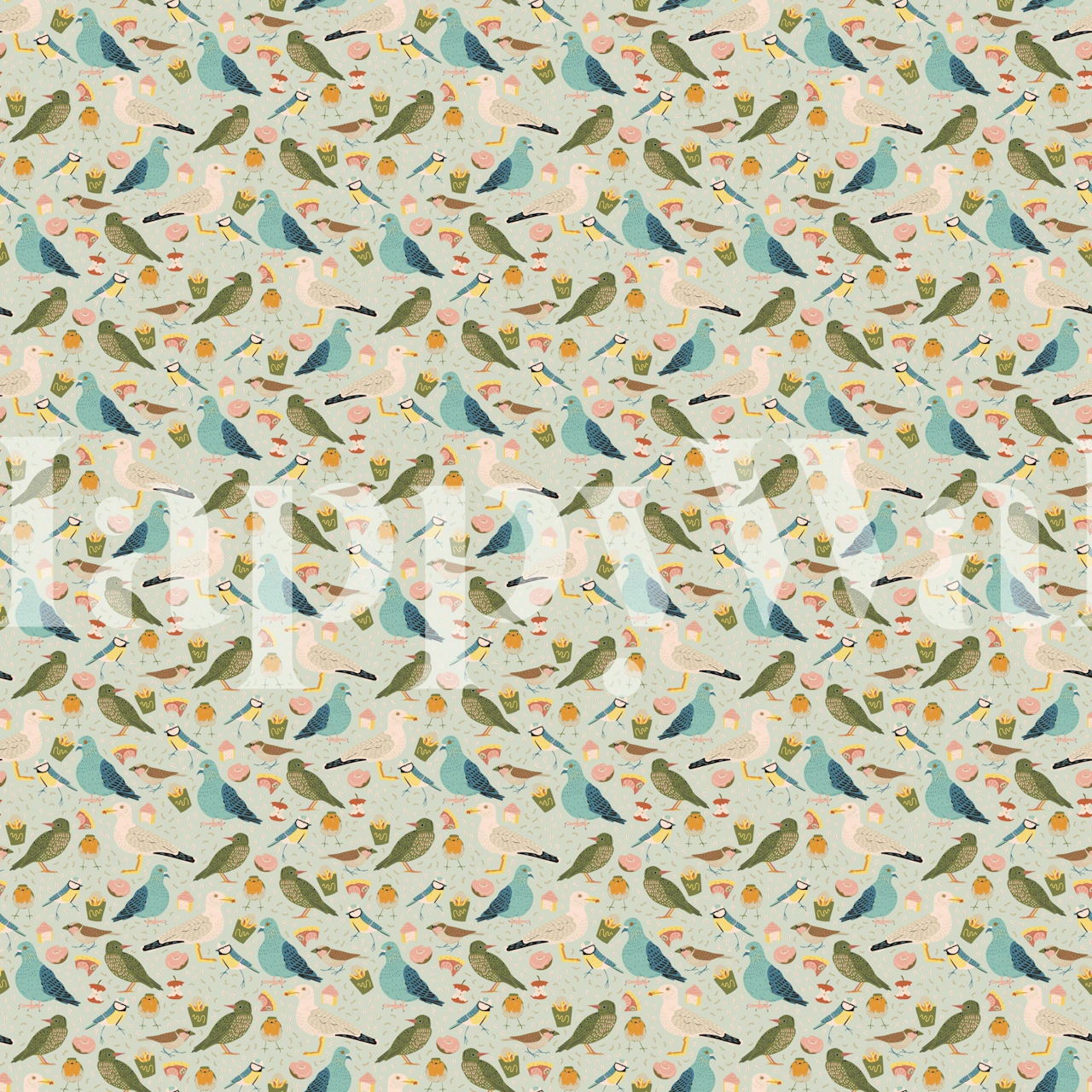 City Birds wallpaper in einem Raum-Setting