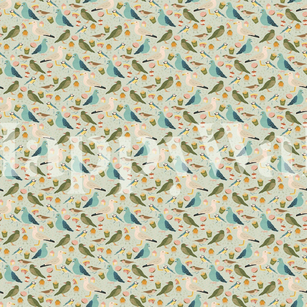 City Birds wallpaper in a room setting