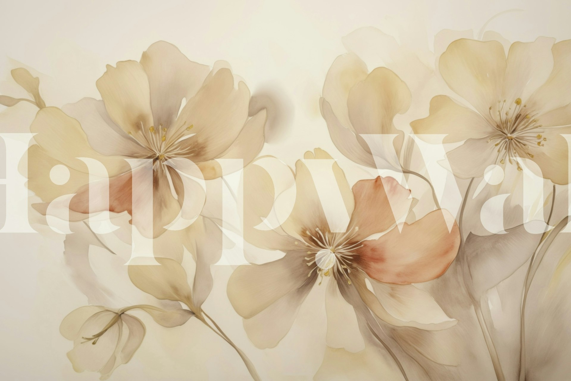 Peach beige floral wallpaper with soft pastel flowers