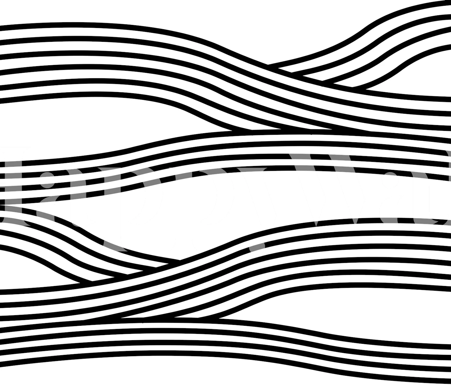 Black and white striped wallpaper featuring flowing wave patterns