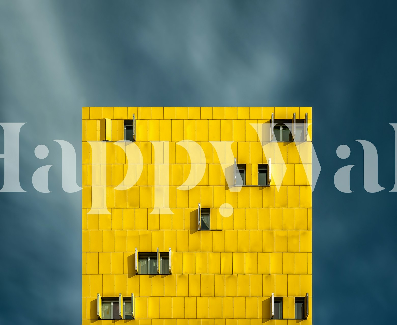 Ontwerp van behang Yellow and blue in een kamer