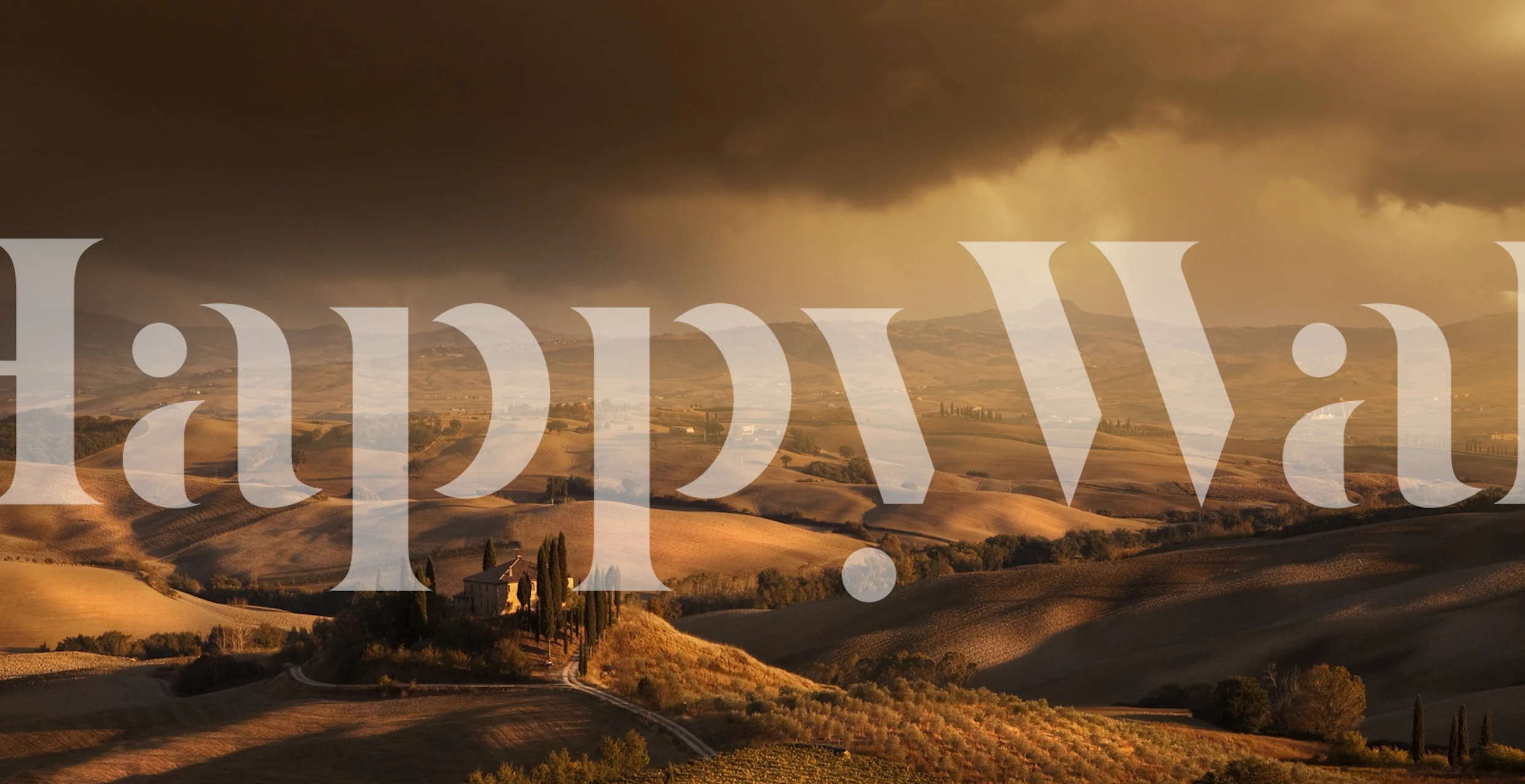 Tuscan landscape wall mural with golden hills and dramatic skies