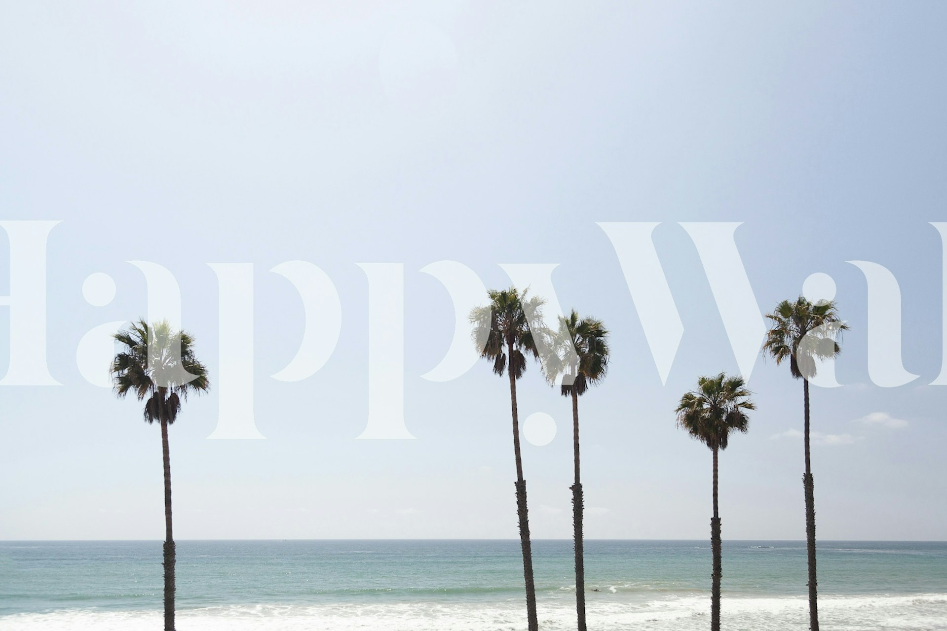 Palm trees against a blue sky and ocean wallpaper