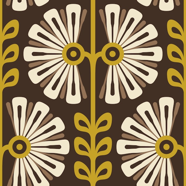 Vintage Bold Daisy Symphony Yellow Brown - S