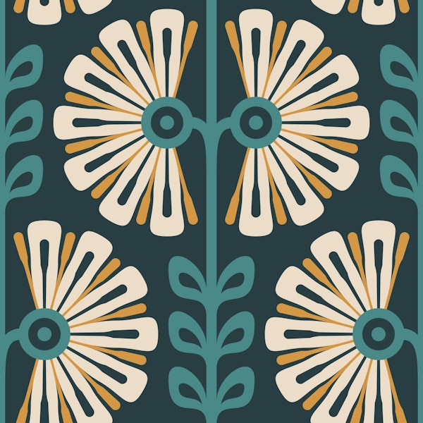 Vintage Bold Daisy Symphony in Teal - S