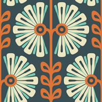 Vintage Bold Daisy Symphony Orange Teal - S behang