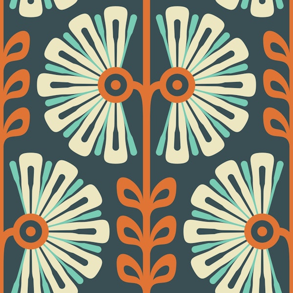 Vintage Bold Daisy Symphony Orange Teal - S